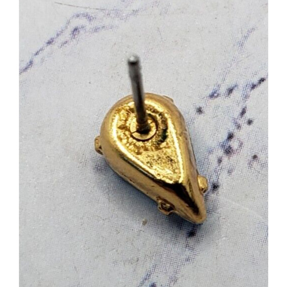 Gold Tone With Blue Gem Stone Teardrop Stud Earrings - Picture 5 of 7